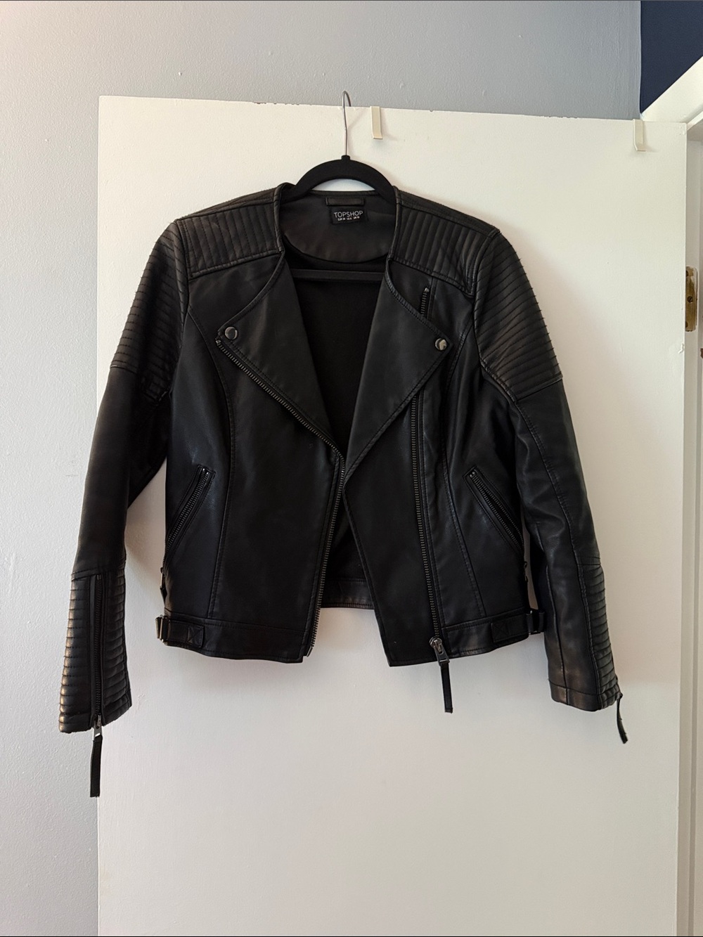 Topshop Black Quilted Moto Faux Leather Jacket